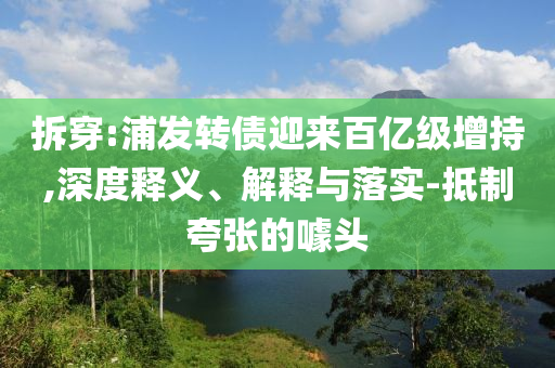拆穿:浦發(fā)轉(zhuǎn)債迎來百億級增持,深度釋義、解釋與落實-抵制夸張的噱頭