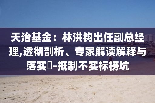 天治基金：林洪鈞出任副總經(jīng)理,透徹剖析、專家解讀解釋與落實?-抵制不實標榜坑