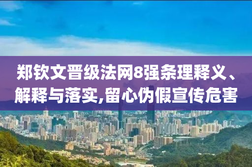 鄭欽文晉級法網(wǎng)8強條理釋義、解釋與落實,留心偽假宣傳危害