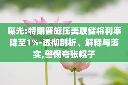 曝光:特朗普施壓美聯(lián)儲將利率降至1%-透徹剖析、解釋與落實,警惕夸張幌子