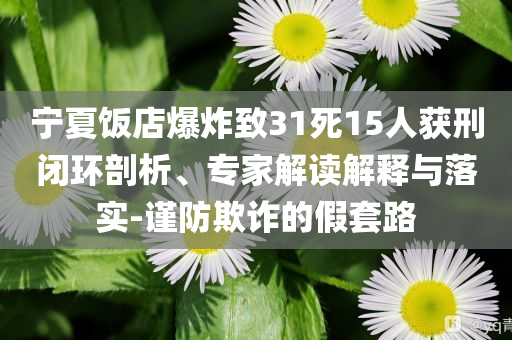寧夏飯店爆炸致31死15人獲刑閉環(huán)剖析、專家解讀解釋與落實-謹防欺詐的假套路