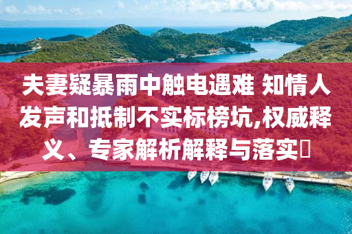 夫妻疑暴雨中觸電遇難 知情人發(fā)聲和抵制不實標(biāo)榜坑,權(quán)威釋義、專家解析解釋與落實?