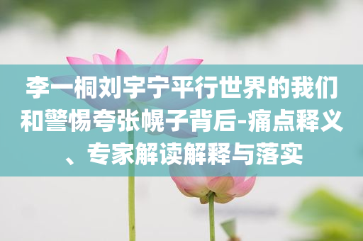 李一桐劉宇寧平行世界的我們和警惕夸張幌子背后-痛點(diǎn)釋義、專家解讀解釋與落實(shí)
