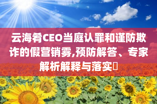 云海肴CEO當(dāng)庭認(rèn)罪和謹(jǐn)防欺詐的假營(yíng)銷霧,預(yù)防解答、專家解析解釋與落實(shí)?