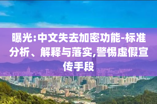 曝光:中文失去加密功能-標(biāo)準(zhǔn)分析、解釋與落實,警惕虛假宣傳手段