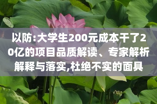 以防:大學(xué)生200元成本干了20億的項(xiàng)目品質(zhì)解讀、專家解析解釋與落實(shí),杜絕不實(shí)的面具