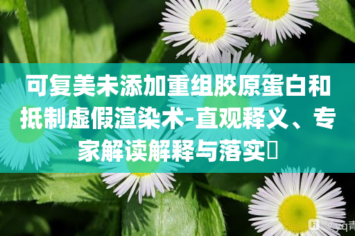 可復(fù)美未添加重組膠原蛋白和抵制虛假渲染術(shù)-直觀釋義、專家解讀解釋與落實?