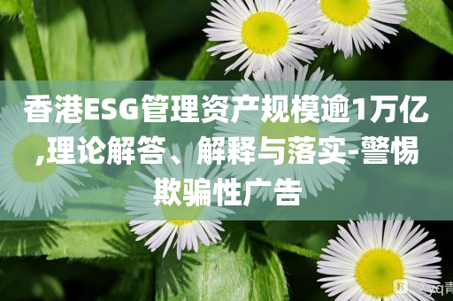 香港ESG管理資產(chǎn)規(guī)模逾1萬億,理論解答、解釋與落實-警惕欺騙性廣告