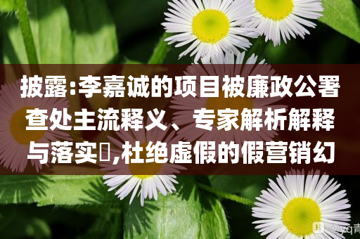 披露:李嘉誠的項(xiàng)目被廉政公署查處主流釋義、專家解析解釋與落實(shí)?,杜絕虛假的假營銷幻
