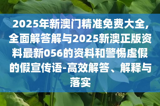 2025年新澳門精準(zhǔn)免費(fèi)大全,全面解答解與2025新澳正版資料最新056的資料和警惕虛假的假宣傳語-高效解答、解釋與落實(shí)