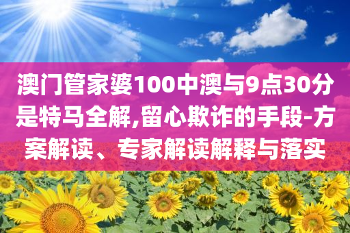 澳門(mén)管家婆100中澳與9點(diǎn)30分是特馬全解,留心欺詐的手段-方案解讀、專(zhuān)家解讀解釋與落實(shí)