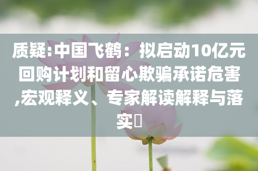 質(zhì)疑:中國(guó)飛鶴：擬啟動(dòng)10億元回購(gòu)計(jì)劃和留心欺騙承諾危害,宏觀釋義、專(zhuān)家解讀解釋與落實(shí)?