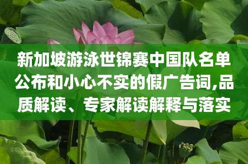 新加坡游泳世錦賽中國(guó)隊(duì)名單公布和小心不實(shí)的假?gòu)V告詞,品質(zhì)解讀、專(zhuān)家解讀解釋與落實(shí)