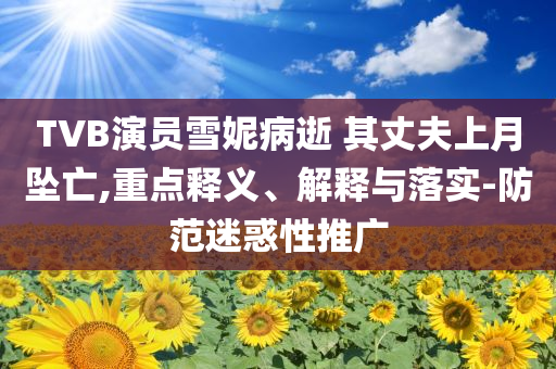 TVB演員雪妮病逝 其丈夫上月墜亡,重點(diǎn)釋義、解釋與落實(shí)-防范迷惑性推廣