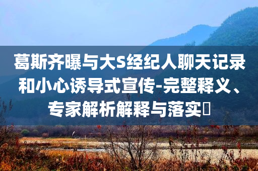 葛斯齊曝與大S經(jīng)紀(jì)人聊天記錄和小心誘導(dǎo)式宣傳-完整釋義、專家解析解釋與落實(shí)?