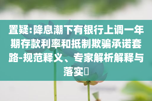 置疑:降息潮下有銀行上調(diào)一年期存款利率和抵制欺騙承諾套路-規(guī)范釋義、專家解析解釋與落實?