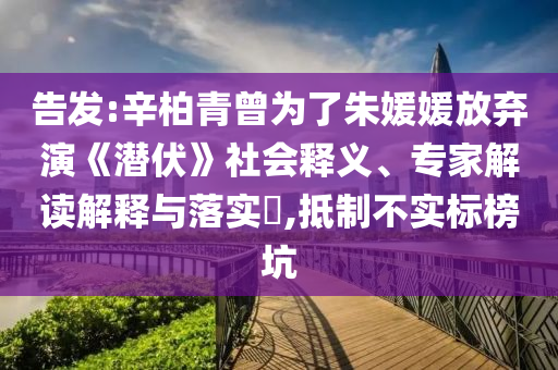 告發(fā):辛柏青曾為了朱媛媛放棄演《潛伏》社會釋義、專家解讀解釋與落實?,抵制不實標(biāo)榜坑
