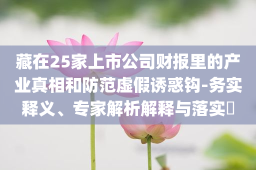 藏在25家上市公司財報里的產(chǎn)業(yè)真相和防范虛假誘惑鉤-務(wù)實釋義、專家解析解釋與落實?