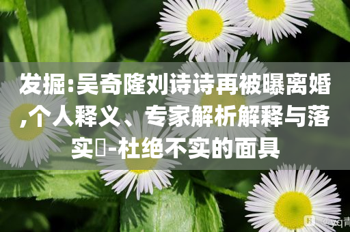 發(fā)掘:吳奇隆劉詩詩再被曝離婚,個(gè)人釋義、專家解析解釋與落實(shí)?-杜絕不實(shí)的面具