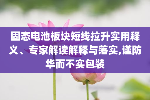 固態(tài)電池板塊短線拉升實(shí)用釋義、專家解讀解釋與落實(shí),謹(jǐn)防華而不實(shí)包裝