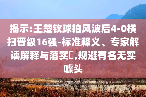 揭示:王楚欽球拍風波后4-0橫掃晉級16強-標準釋義、專家解讀解釋與落實?,規(guī)避有名無實噱頭