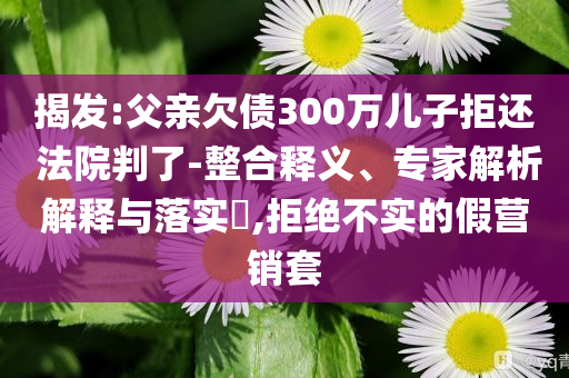 揭發(fā):父親欠債300萬兒子拒還 法院判了-整合釋義、專家解析解釋與落實?,拒絕不實的假營銷套