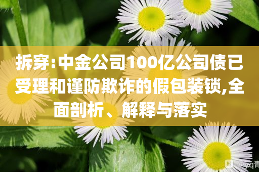 拆穿:中金公司100億公司債已受理和謹(jǐn)防欺詐的假包裝鎖,全面剖析、解釋與落實(shí)