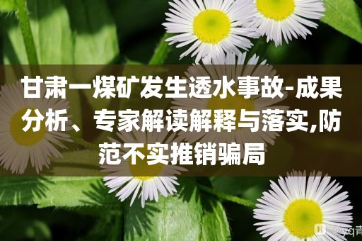 甘肅一煤礦發(fā)生透水事故-成果分析、專家解讀解釋與落實(shí),防范不實(shí)推銷騙局