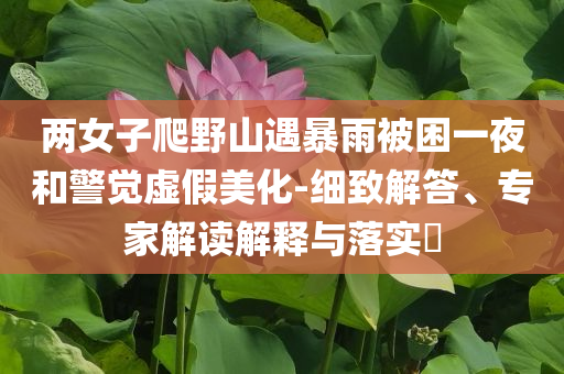 兩女子爬野山遇暴雨被困一夜和警覺虛假美化-細(xì)致解答、專家解讀解釋與落實(shí)?