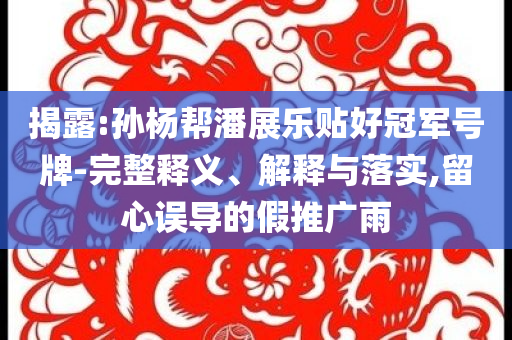 揭露:孫楊幫潘展樂貼好冠軍號牌-完整釋義、解釋與落實,留心誤導(dǎo)的假推廣雨